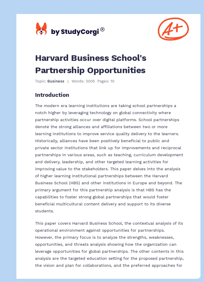 Harvard Business School's Partnership Opportunities. Page 1