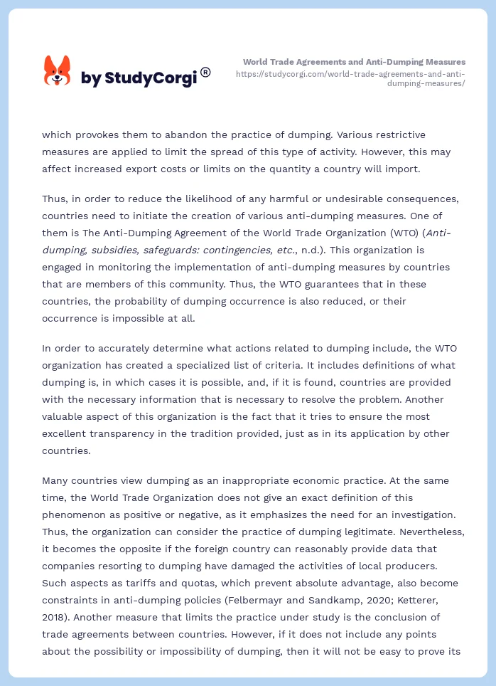 World Trade Agreements and Anti-Dumping Measures. Page 2