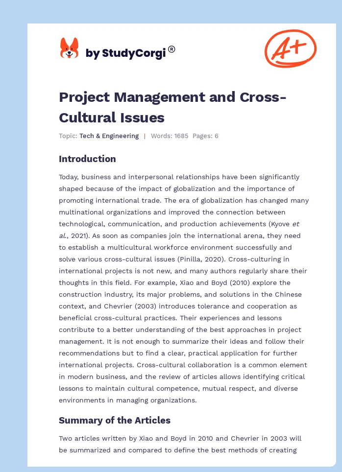 Project Management and Cross-Cultural Issues. Page 1