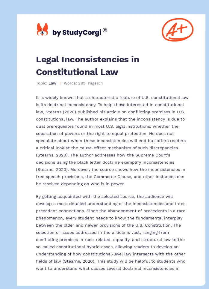 Legal Inconsistencies in Constitutional Law. Page 1