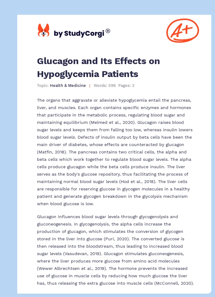Glucagon and Its Effects on Hypoglycemia Patients. Page 1