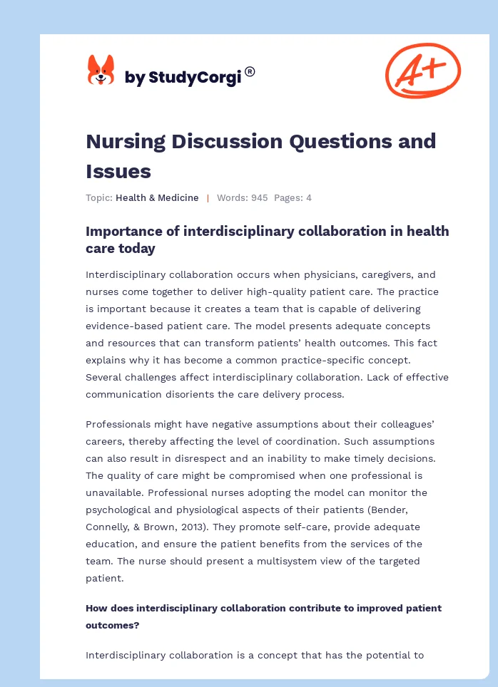 Nursing Discussion Questions and Issues. Page 1