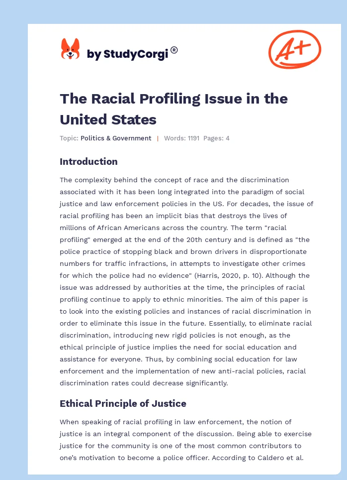 The Racial Profiling Issue in the United States. Page 1
