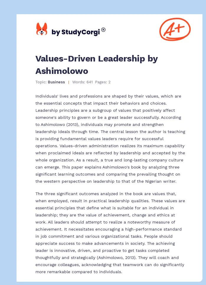 Values-Driven Leadership by Ashimolowo. Page 1