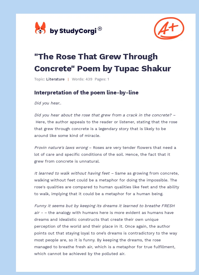 "The Rose That Grew Through Concrete" Poem by Tupac Shakur. Page 1