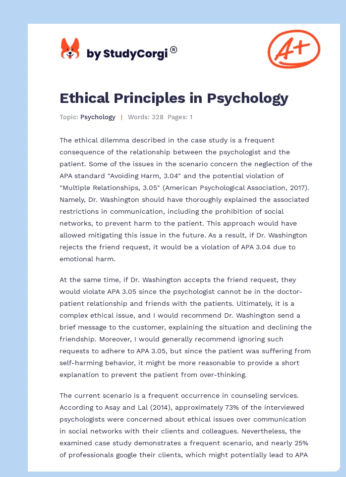 Ethical Principles in Psychology. Page 1