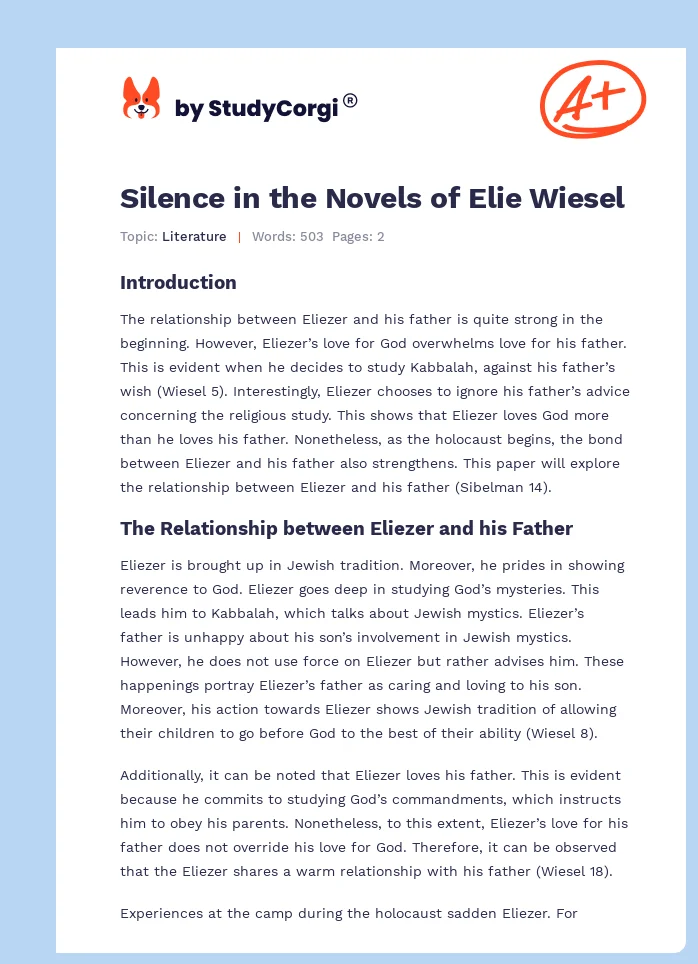 Silence in the Novels of Elie Wiesel. Page 1