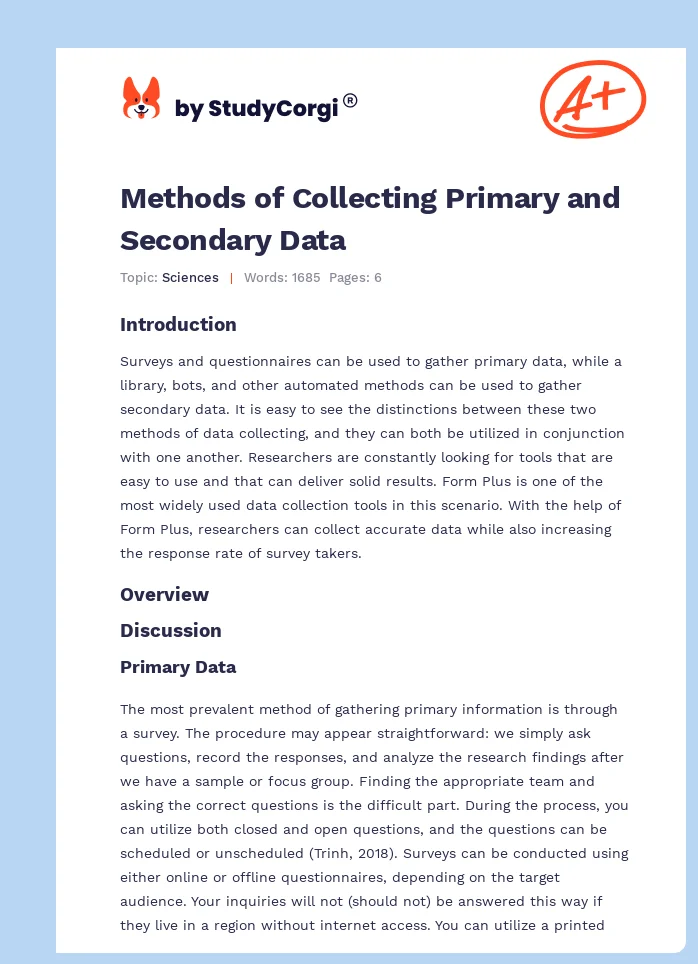 Methods of Collecting Primary and Secondary Data. Page 1