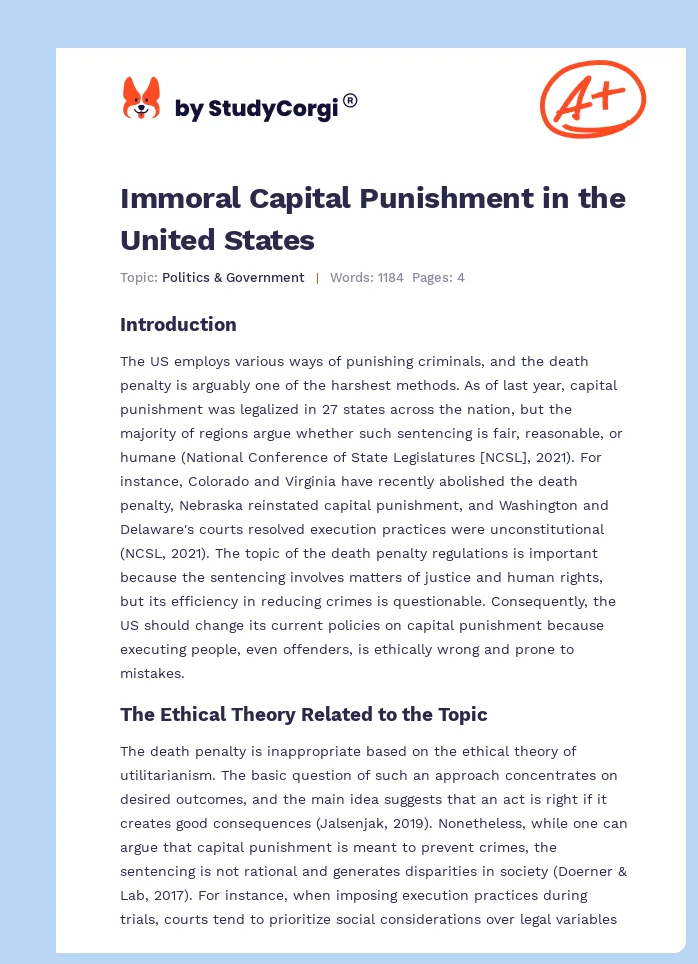 Immoral Capital Punishment in the United States. Page 1