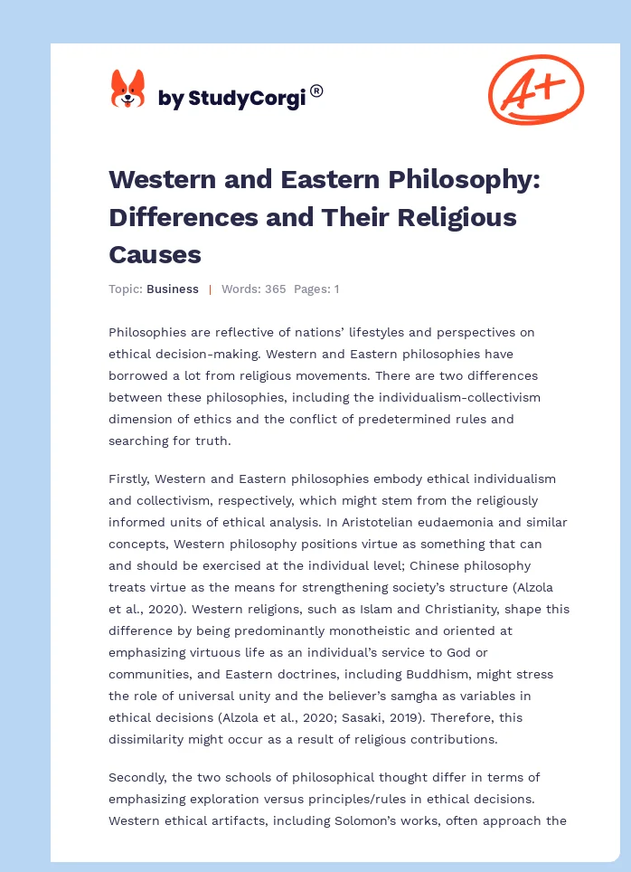 Western and Eastern Philosophy: Differences and Their Religious Causes. Page 1