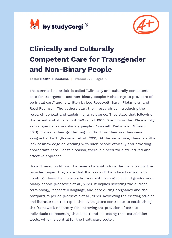 Clinically and Culturally Competent Care for Transgender and Non-Binary People. Page 1