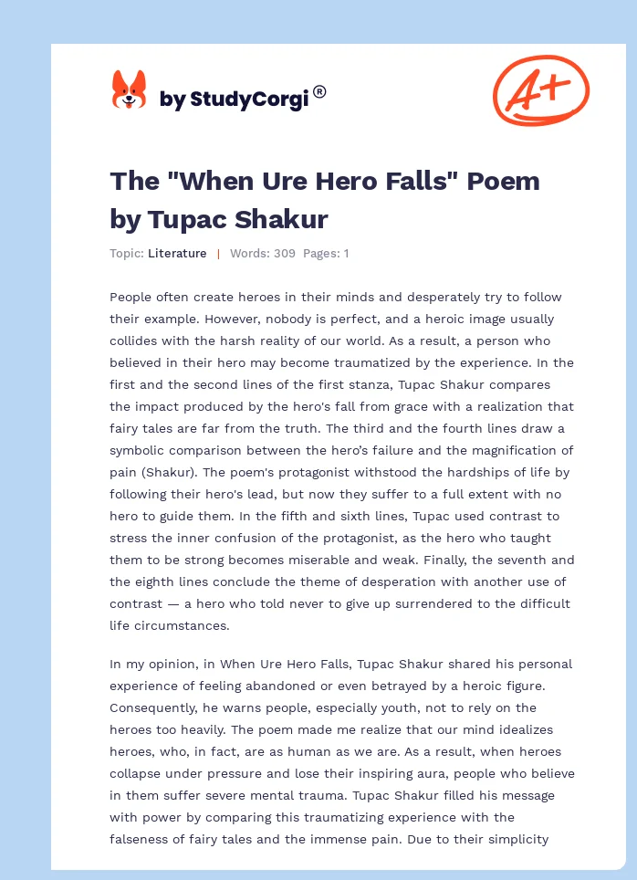 The "When Ure Hero Falls" Poem by Tupac Shakur. Page 1