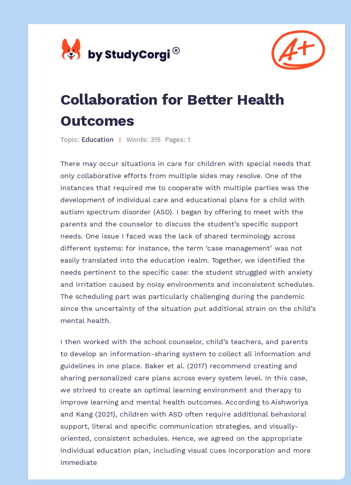 Collaboration for Better Health Outcomes. Page 1