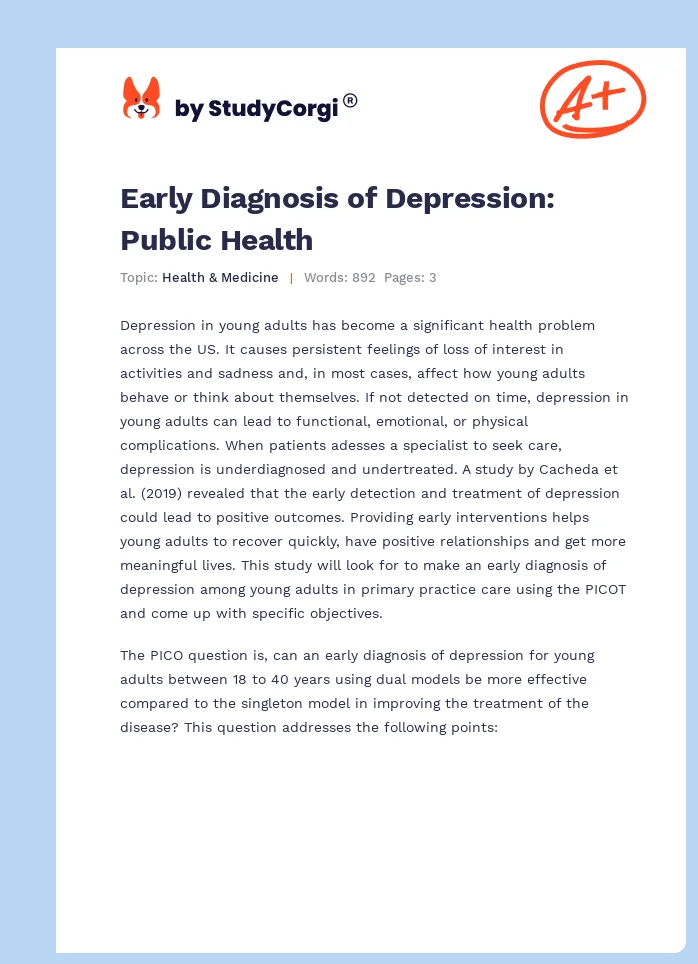 Early Diagnosis of Depression: Public Health. Page 1