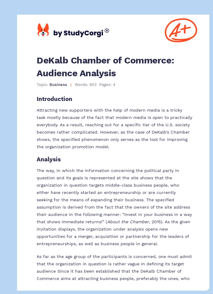 DeKalb Chamber of Commerce: Audience Analysis. Page 1