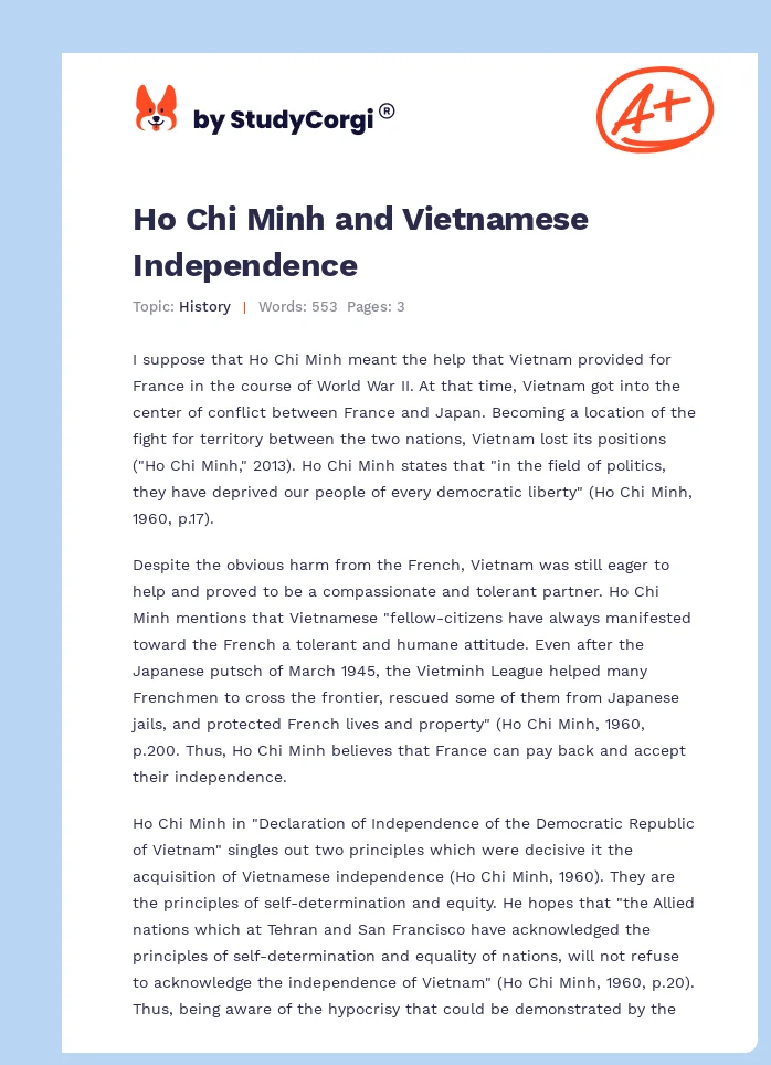 Ho Chi Minh and Vietnamese Independence. Page 1