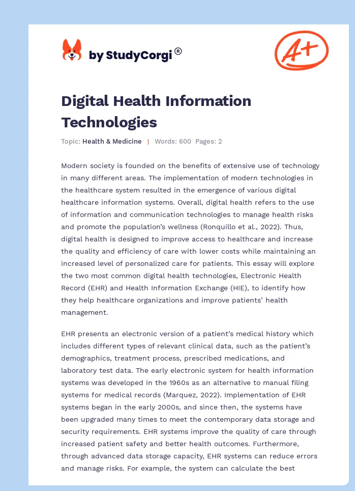 Digital Health Information Technologies. Page 1