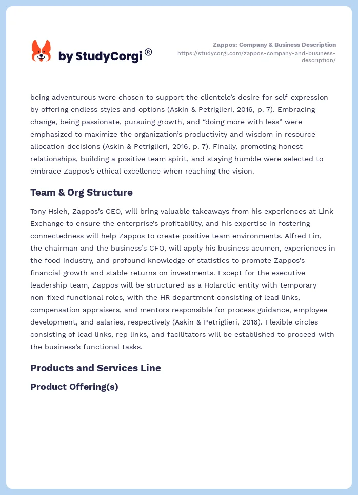 Zappos: Company & Business Description. Page 2