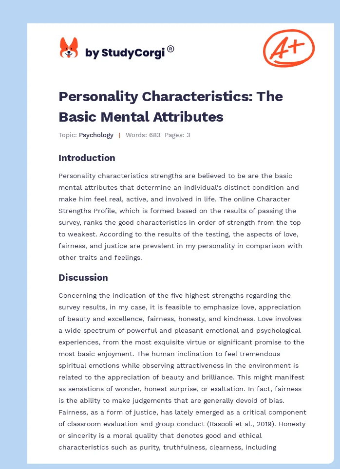 Personality Characteristics: The Basic Mental Attributes. Page 1