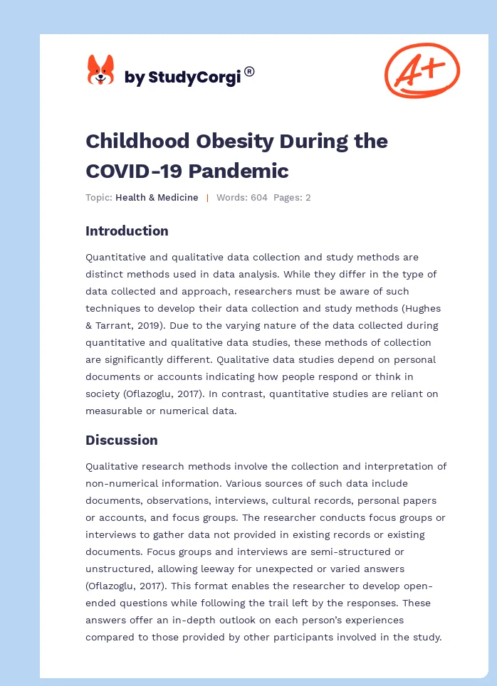 Childhood Obesity During the COVID-19 Pandemic. Page 1