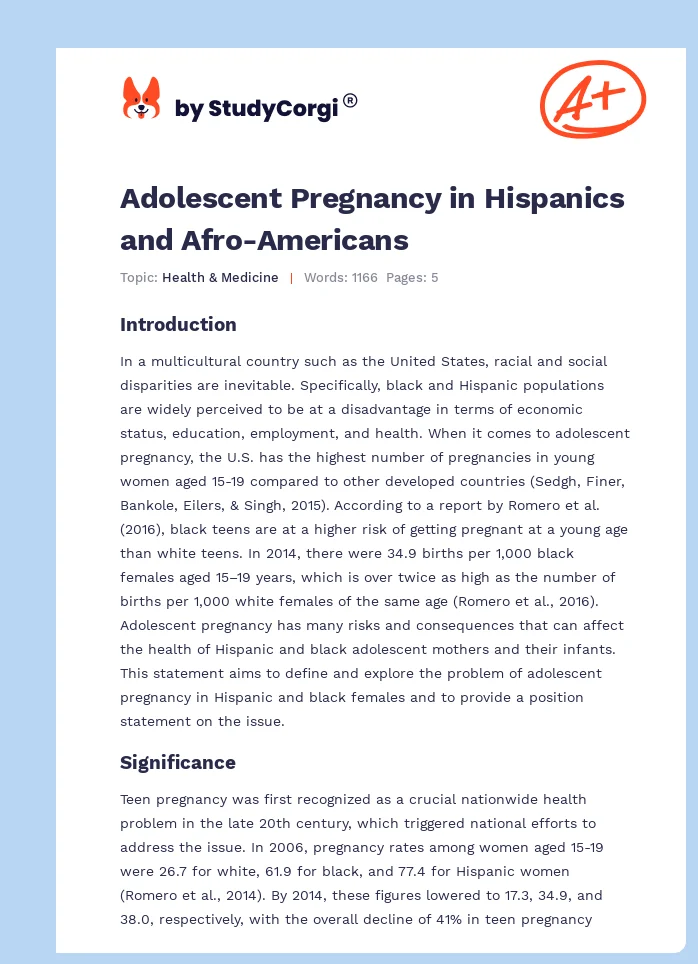 Adolescent Pregnancy in Hispanics and Afro-Americans. Page 1