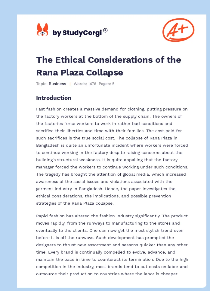 The Ethical Considerations of the Rana Plaza Collapse. Page 1
