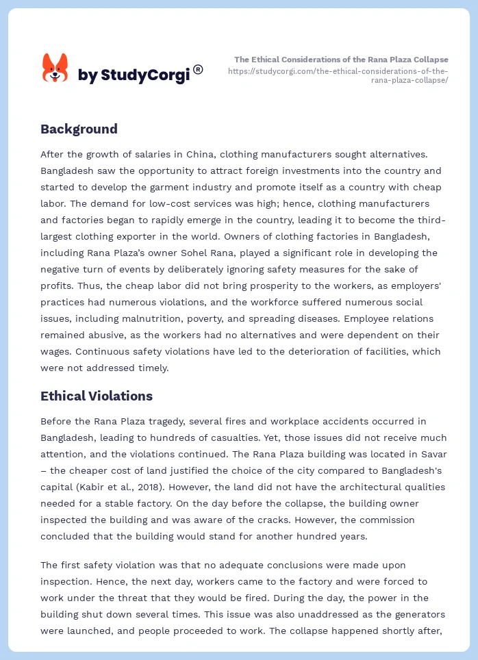 The Ethical Considerations of the Rana Plaza Collapse. Page 2