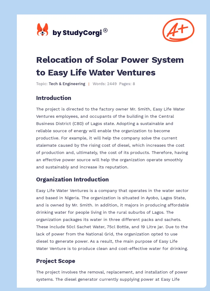 Relocation of Solar Power System to Easy Life Water Ventures. Page 1