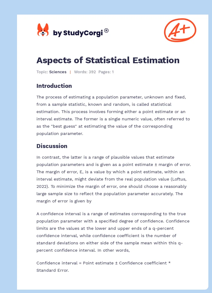 Aspects of Statistical Estimation. Page 1