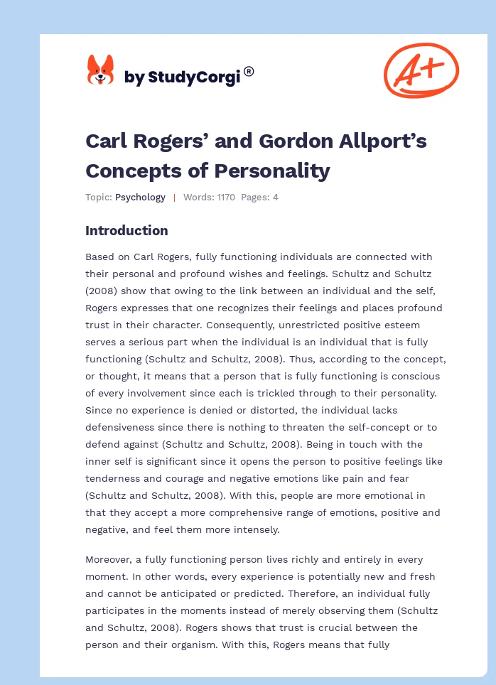 Carl Rogers’ and Gordon Allport’s Concepts of Personality. Page 1