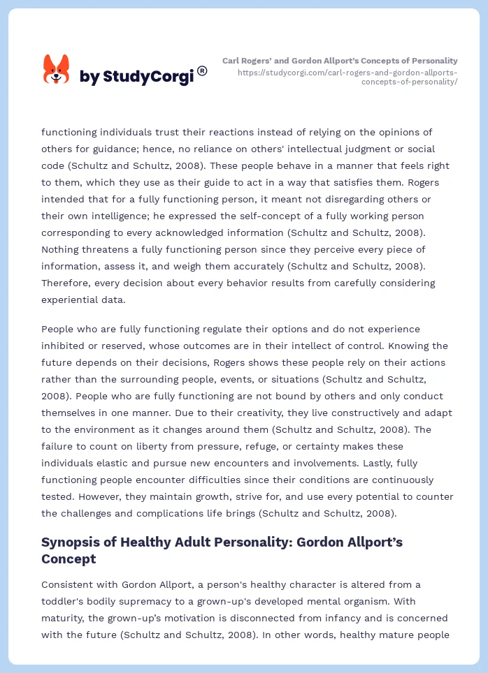 Carl Rogers’ and Gordon Allport’s Concepts of Personality. Page 2