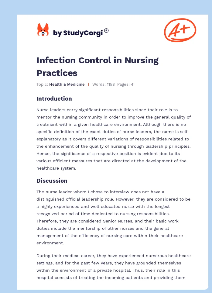 Infection Control in Nursing Practices. Page 1