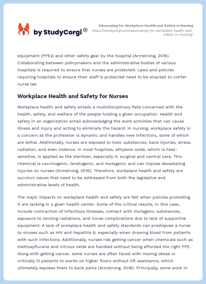 Advocating for Workplace Health and Safety in Nursing. Page 2