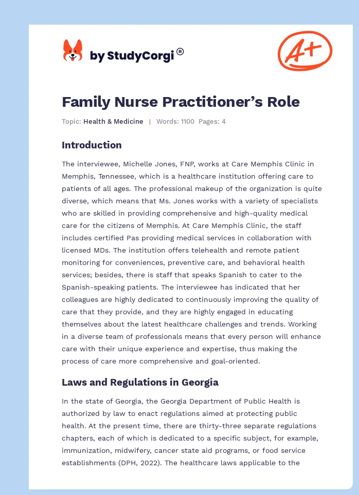 Family Nurse Practitioner’s Role. Page 1