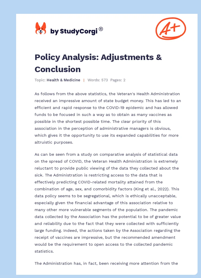 Policy Analysis: Adjustments & Conclusion. Page 1