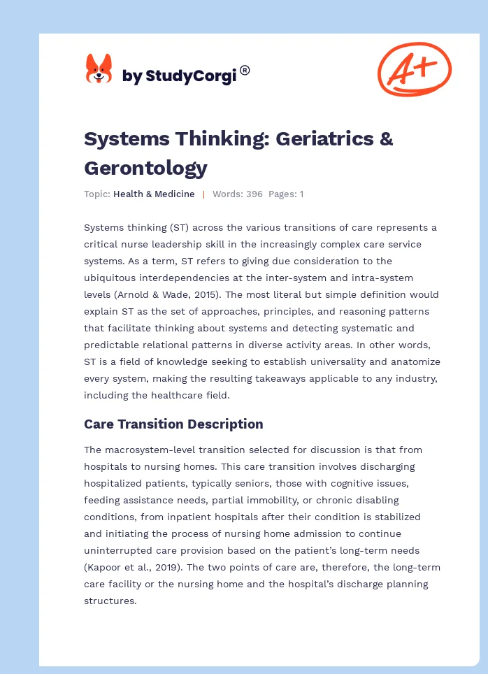 Systems Thinking: Geriatrics & Gerontology. Page 1