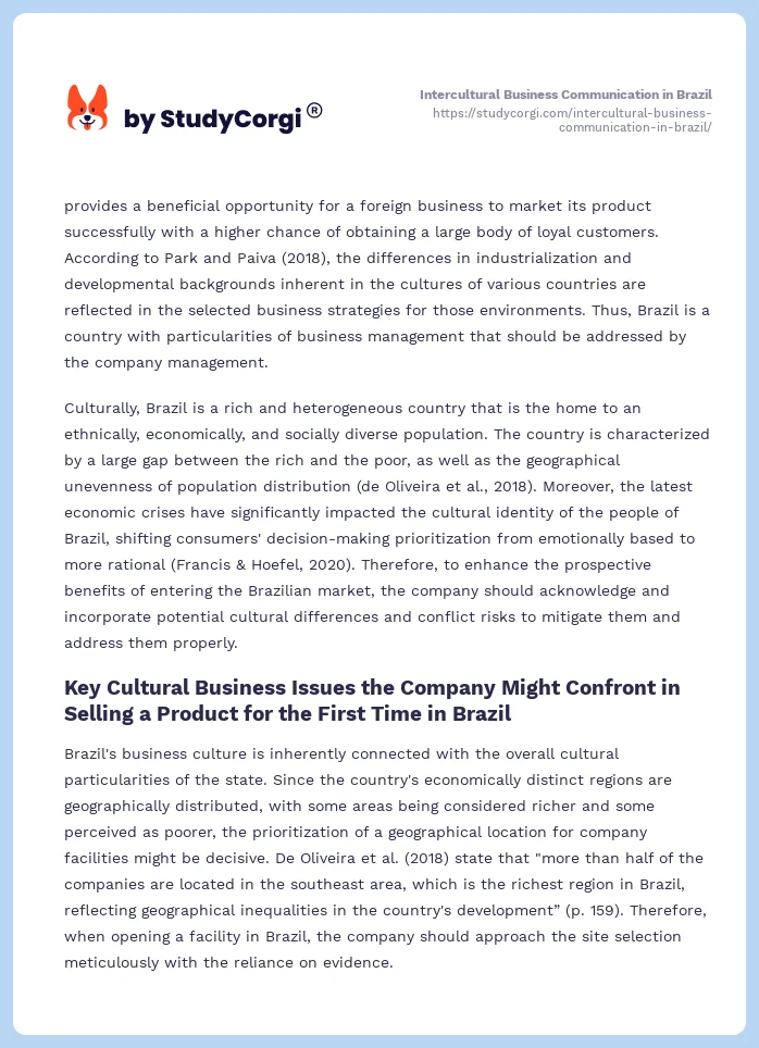 Intercultural Business Communication in Brazil. Page 2