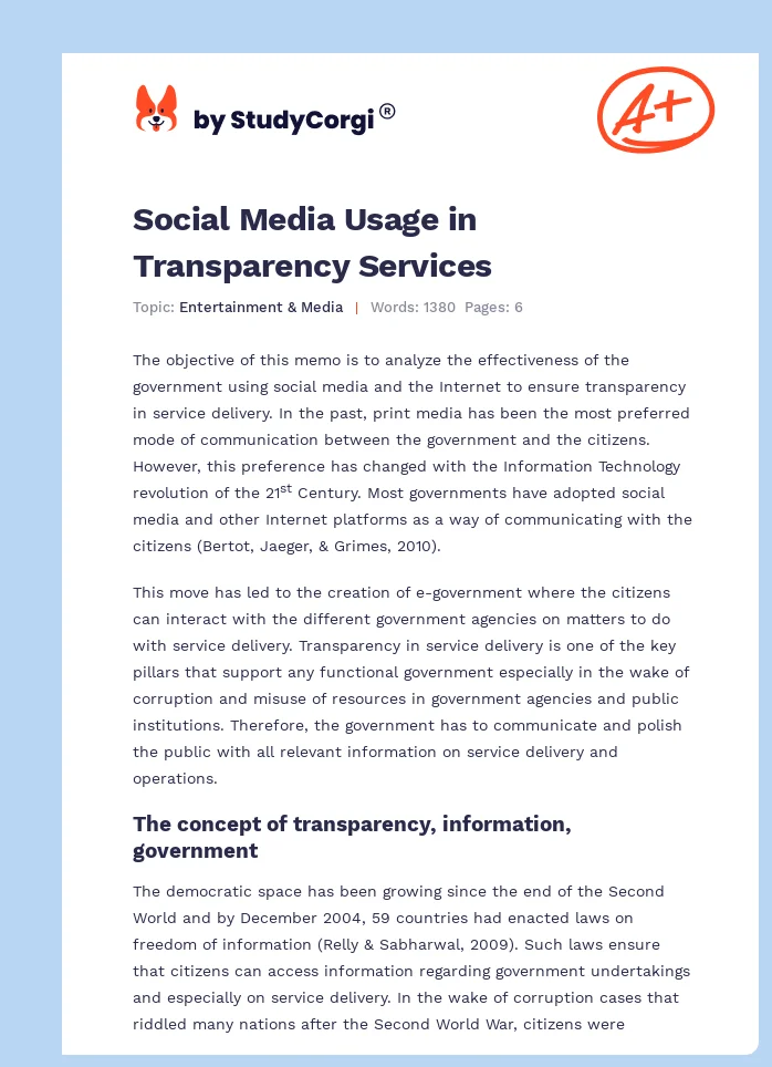 Social Media Usage in Transparency Services. Page 1