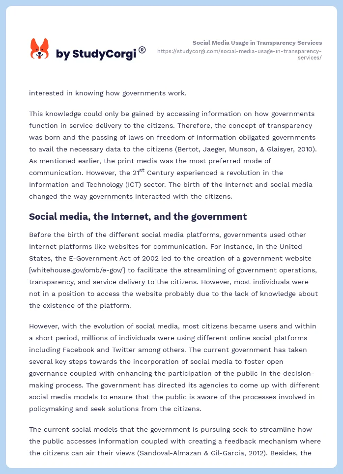Social Media Usage in Transparency Services. Page 2
