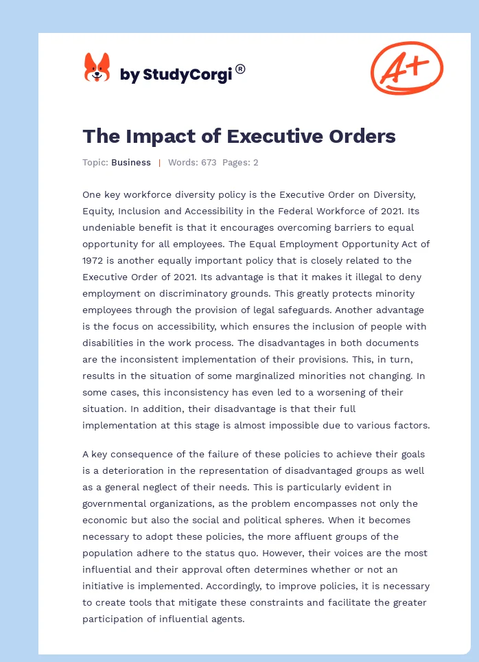 The Impact of Executive Orders. Page 1