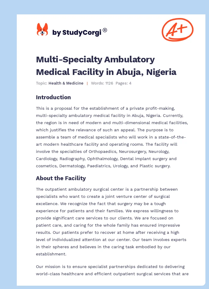Multi-Specialty Ambulatory Medical Facility in Abuja, Nigeria. Page 1