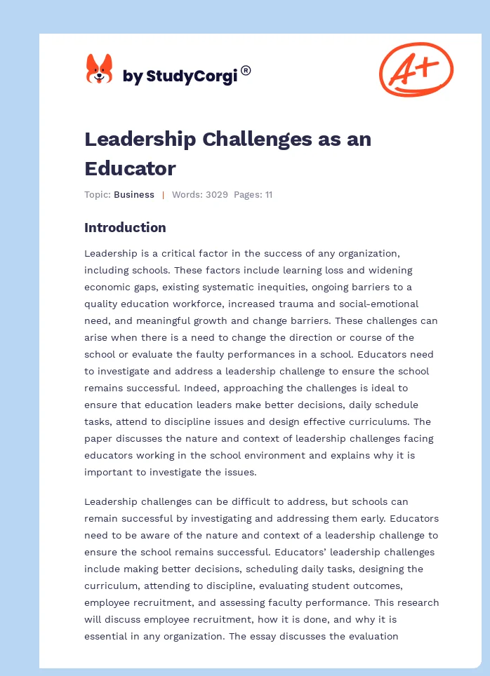 Leadership Challenges as an Educator. Page 1
