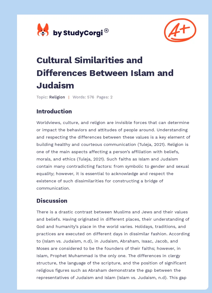 Cultural Similarities and Differences Between Islam and Judaism. Page 1