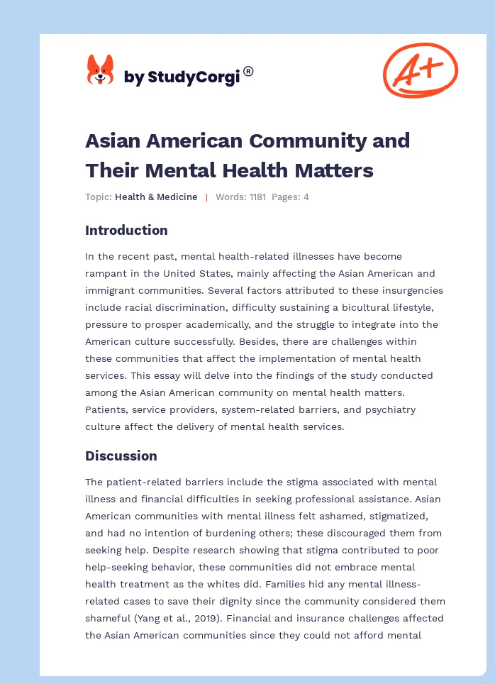 Asian American Community and Their Mental Health Matters. Page 1