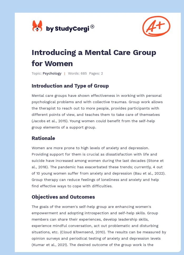 Introducing a Mental Care Group for Women. Page 1