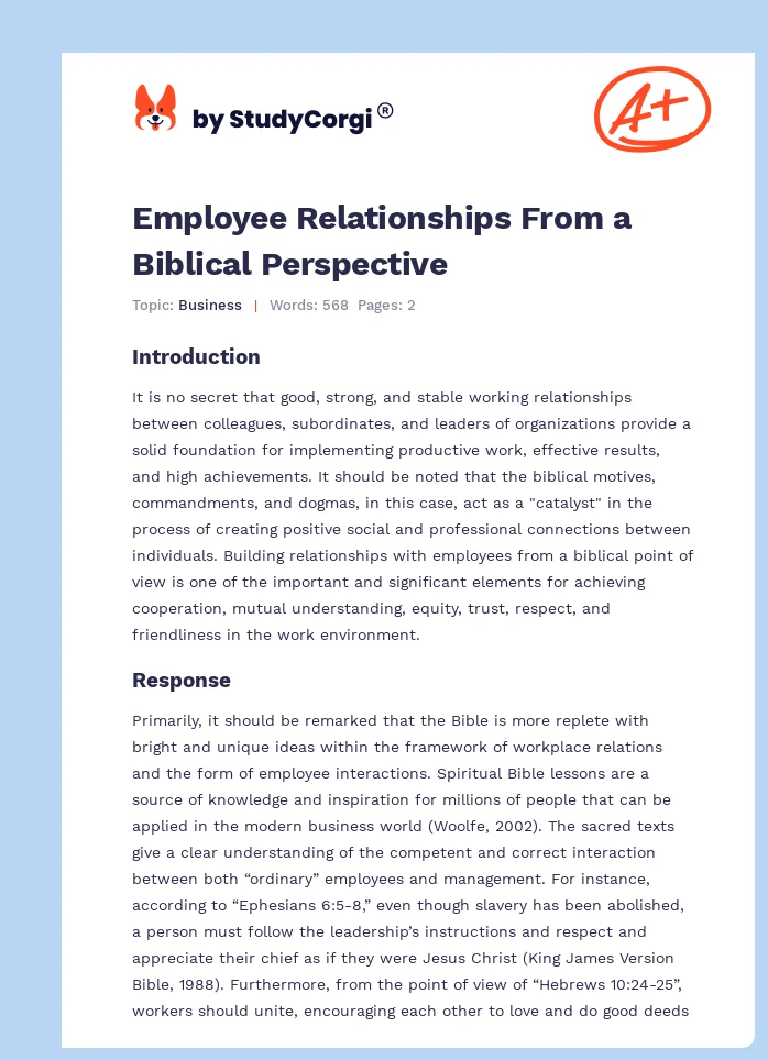 Employee Relationships From a Biblical Perspective. Page 1