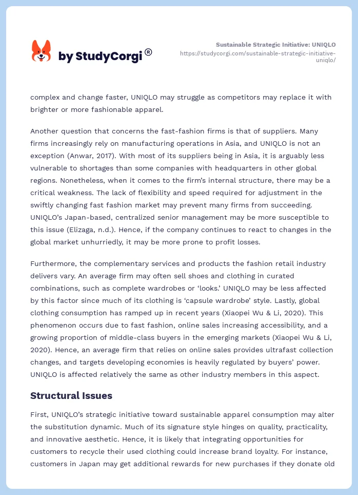 Sustainable Strategic Initiative: UNIQLO. Page 2
