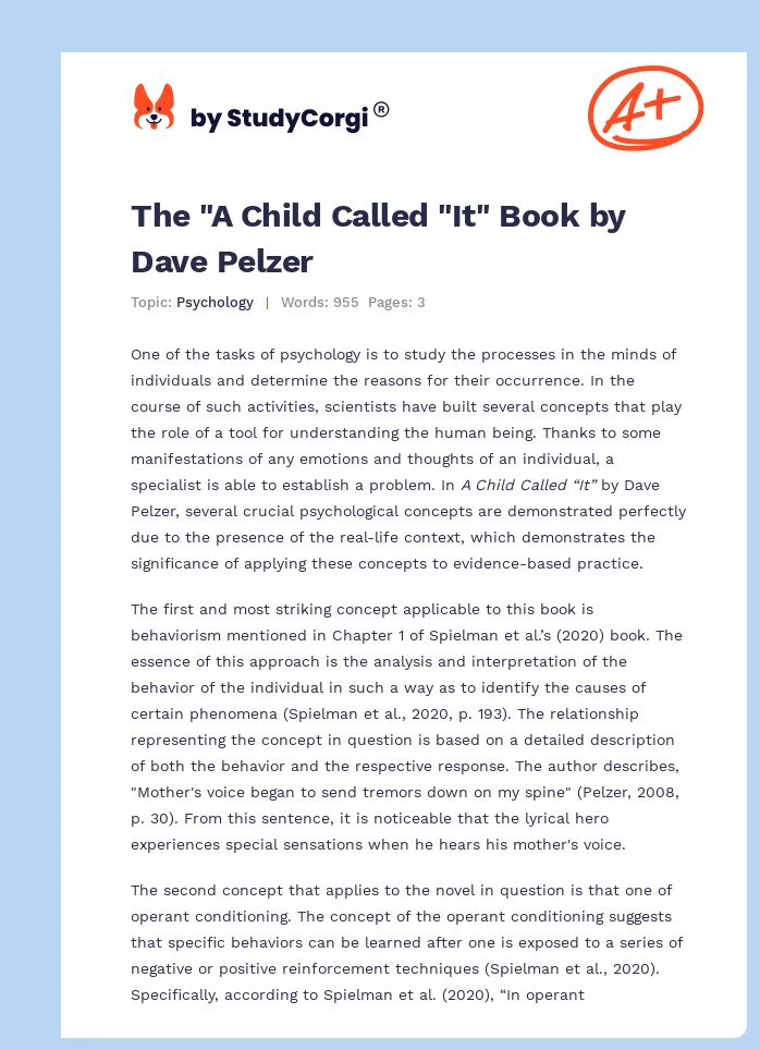 The "A Child Called "It" Book by Dave Pelzer. Page 1
