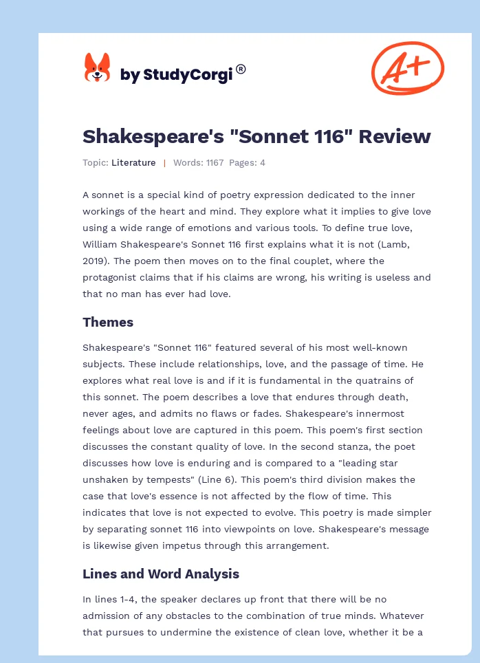 Shakespeare's "Sonnet 116" Review. Page 1