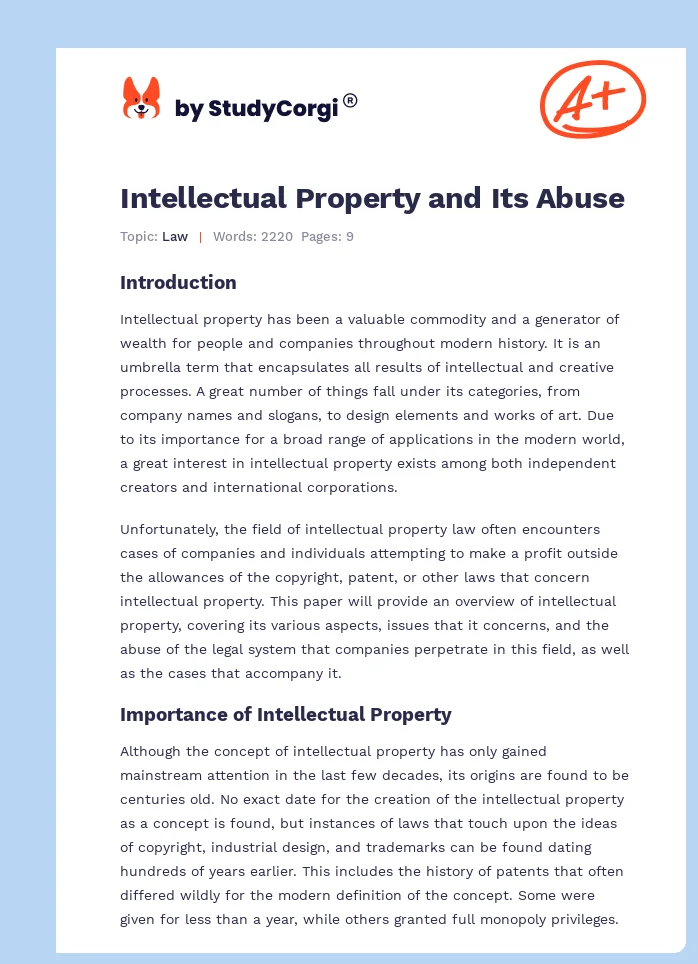 Intellectual Property and Its Abuse. Page 1